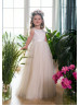 Ivory Satin Glitter Tulle V Back Flower Girl Dress Ivory Satin Glitter Tulle V Back Flower Girl Dress